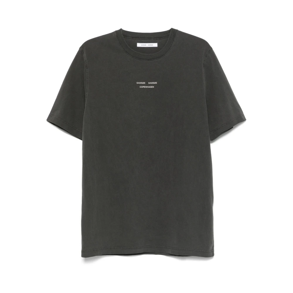 Samsøe Antraciet Grijs Logo Print Crew Neck T-shirt Gray Heren