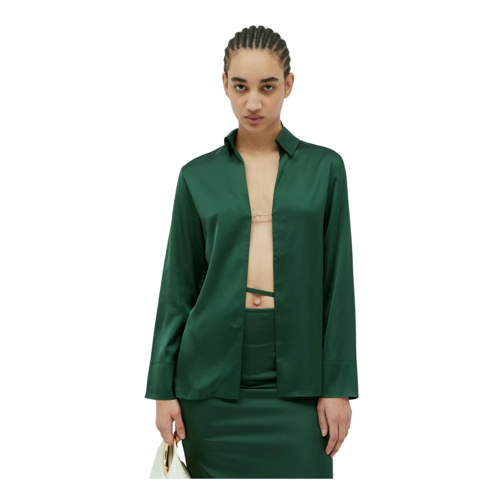 Jacquemus Satijnweefsel Klassieke Kraag Shirt Green Dames