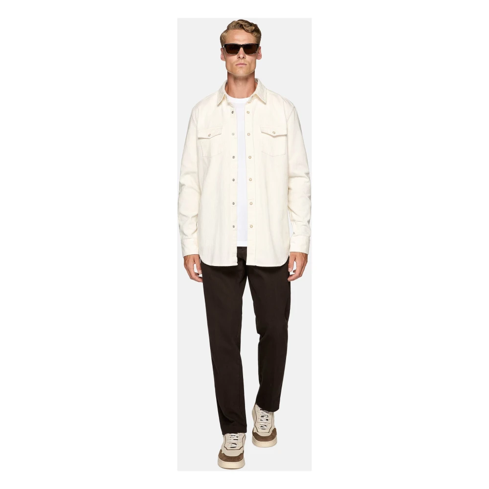 Boggi Milano Regular Fit Blauw Fluwelen Overhemd Beige Heren