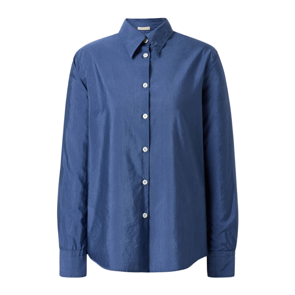 Massimo Alba Katoen Zijde Blend Regular Fit Shirt Blue Heren