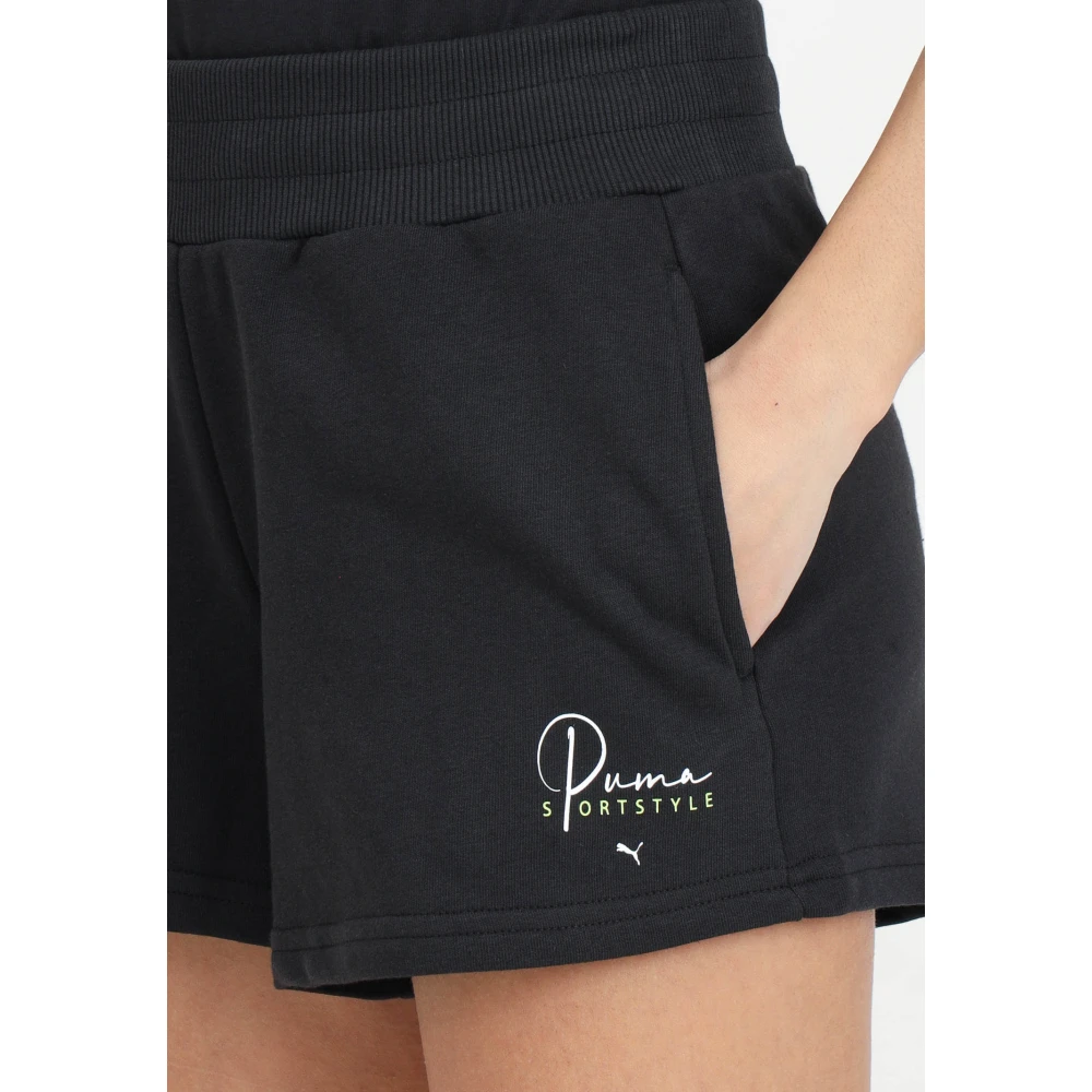 Puma Zwarte Logo Print Shorts Black Dames