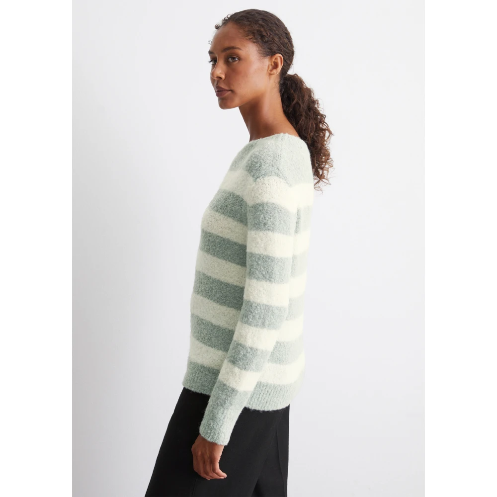 Marc O'Polo Gestreepte bouclé trui Green Dames