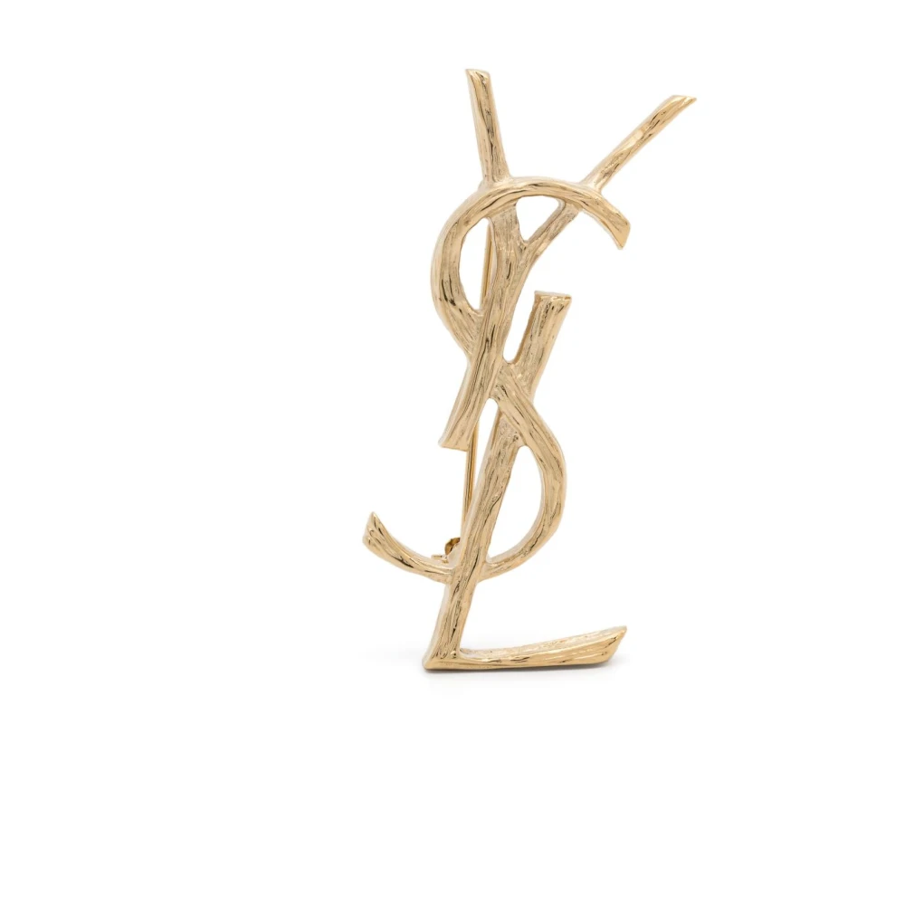 Saint Laurent Women's Metallic Cassandre Metal Pin With Engraved Texture - Image 3