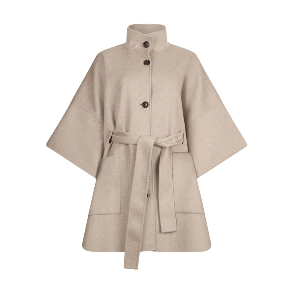Liu Jo Women's Beige Belted Coats, S, Black High Neck 3/4 Sleeve Coat