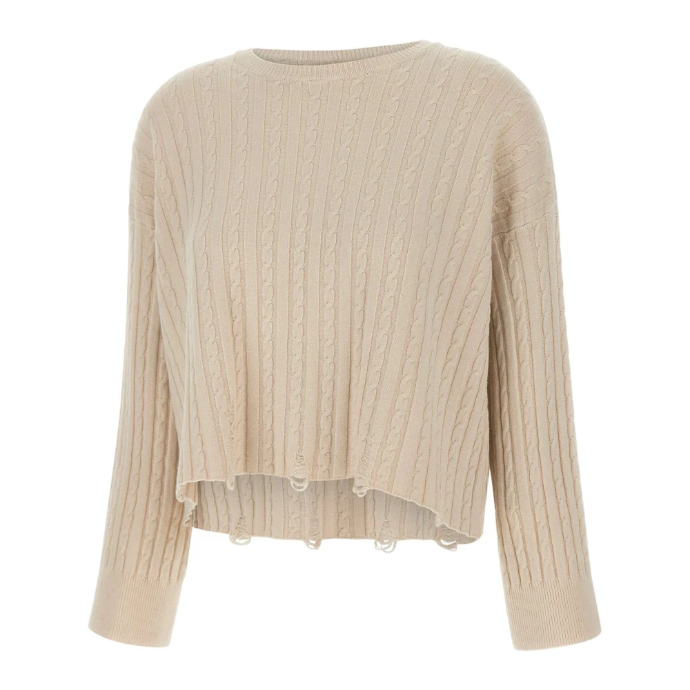 Kaos Angora Cream Sweater met Cable Weave Beige Dames