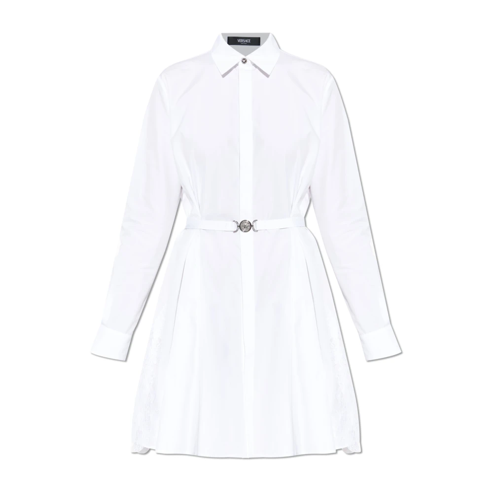 Versace Lace-Trim Cotton-Poplin Shirt - Female - Shirt Dresses - White - M - Dresses