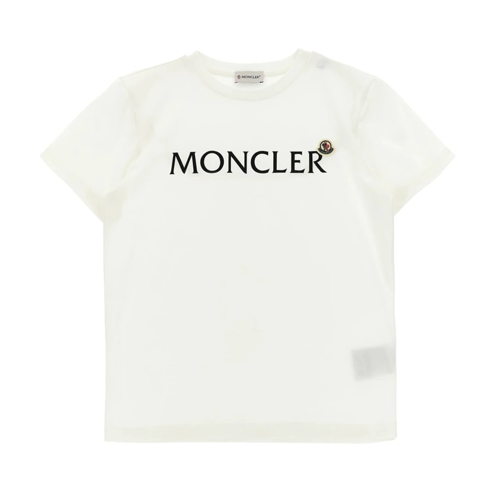 Moncler , Kids Short Sleeve T-Shirts, Male, White, 10 Y, Crewneck T-Shirt
