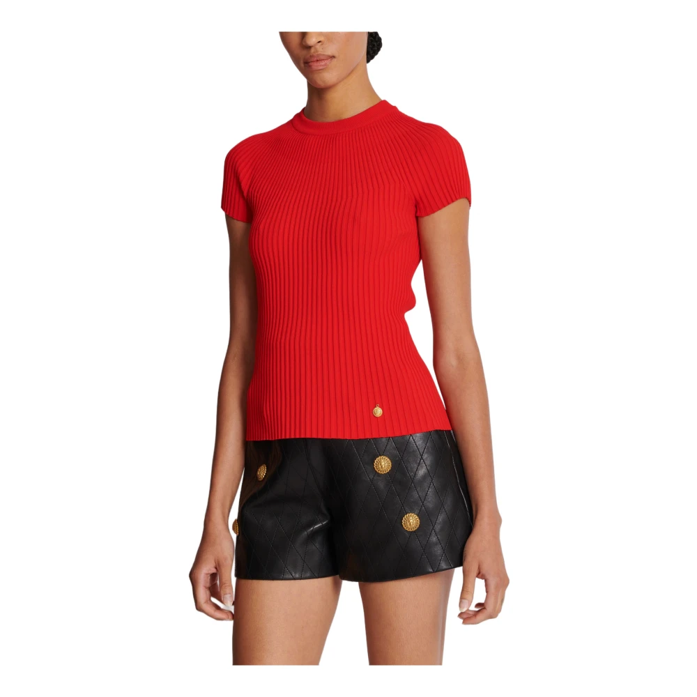 Balmain Geplooide gebreide top Red Dames