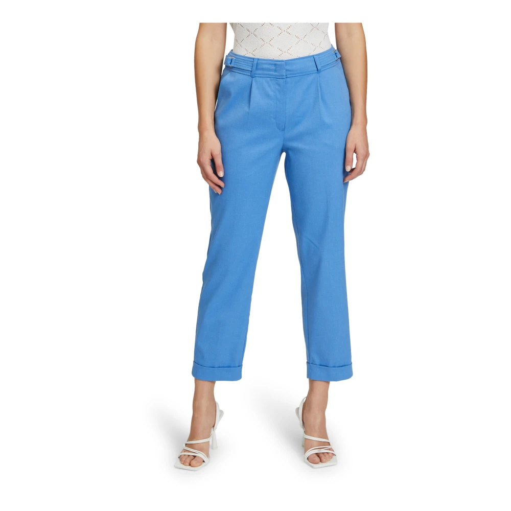 Betty & Co Hoge taille pantalon met vouw Blue Dames