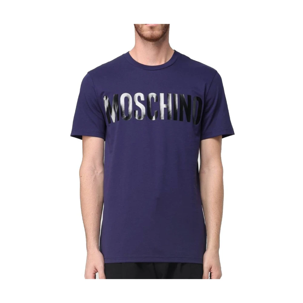 Moschino Logo Print Katoenen T-shirt Regular Fit Blue Heren