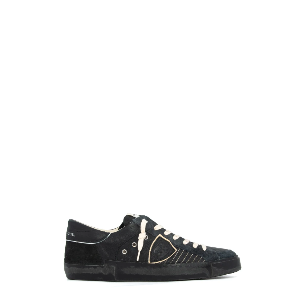 Philippe Model Low-top Used-Effect Leren Sneaker Heren Schoenen Zwart