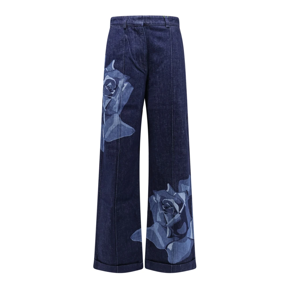 Kenzo Hoge Taille Blauwe Jeans Wijde Pijpen Blue Dames