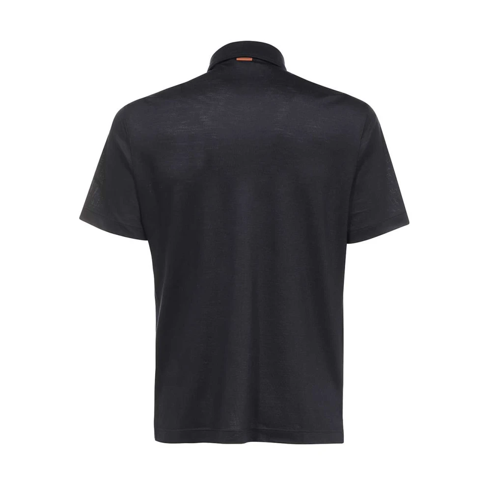 Ermenegildo Zegna Wollen Polo Shirt met Zijdelingse Splitten Blue Heren