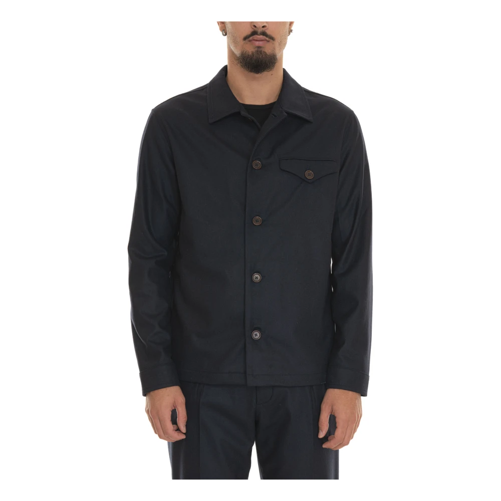Hindustrie Flanellen Overshirt met Voorzak Blue Heren