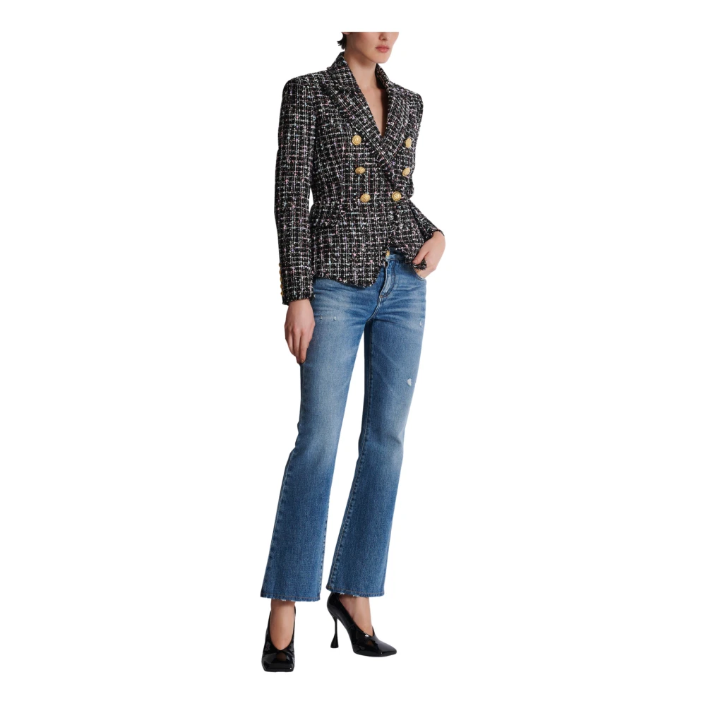 Balmain 6-knoops tweedjasje Black Dames