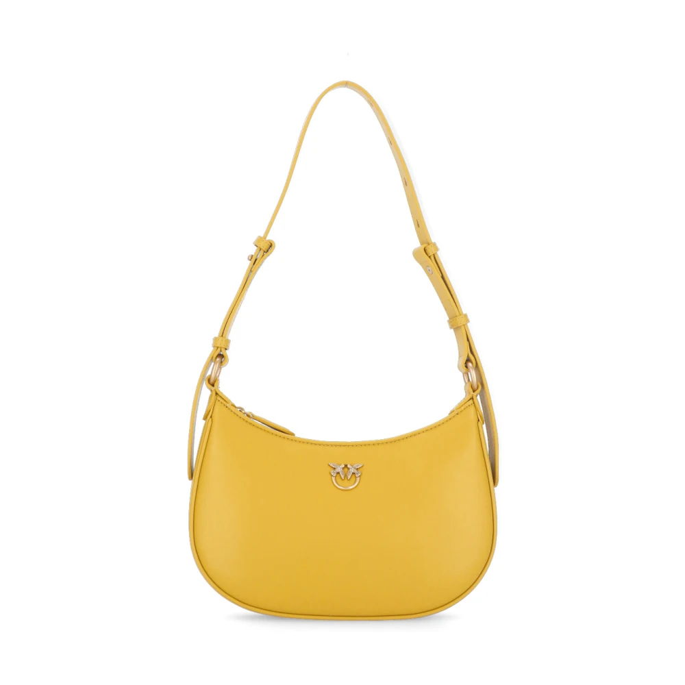 pinko Gele Leren Schoudertas Love Birds Yellow Dames