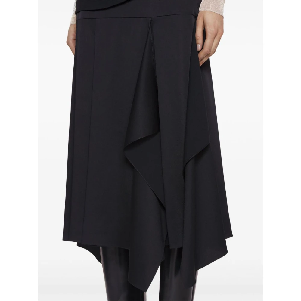 Lanvin Zwarte Gedrapeerde Midi Rok Black Dames