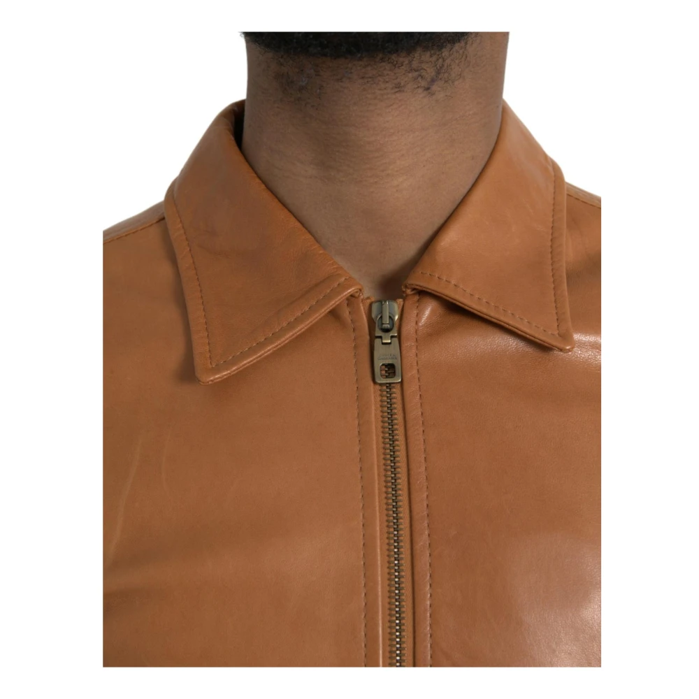 Dolce & Gabbana Bruin Leren Zip Blouson Jack Brown Heren