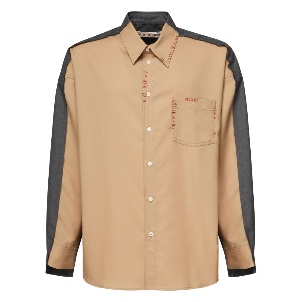 Marni Patchwork Wollen Shirt Beige Heren