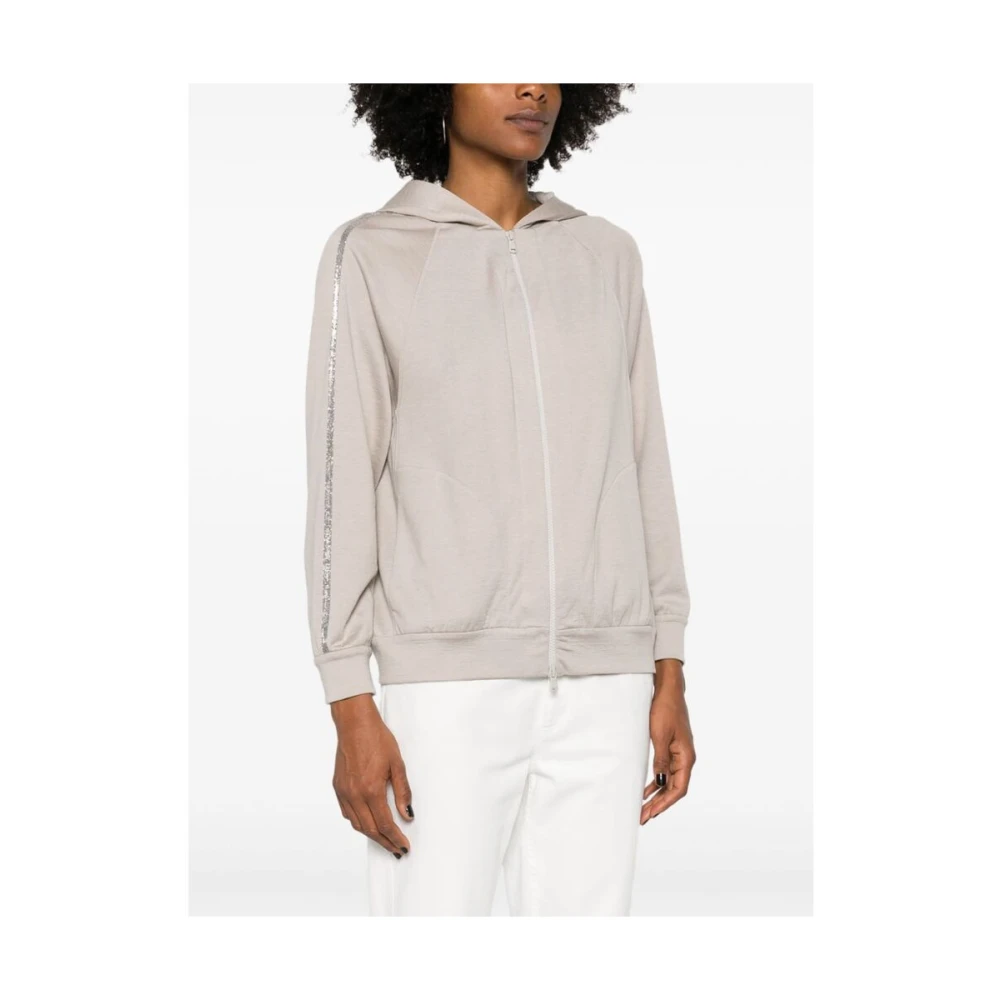 BRUNELLO CUCINELLI Lichtgewicht Jersey Hoodie met Monili Kettingdetail Gray Dames