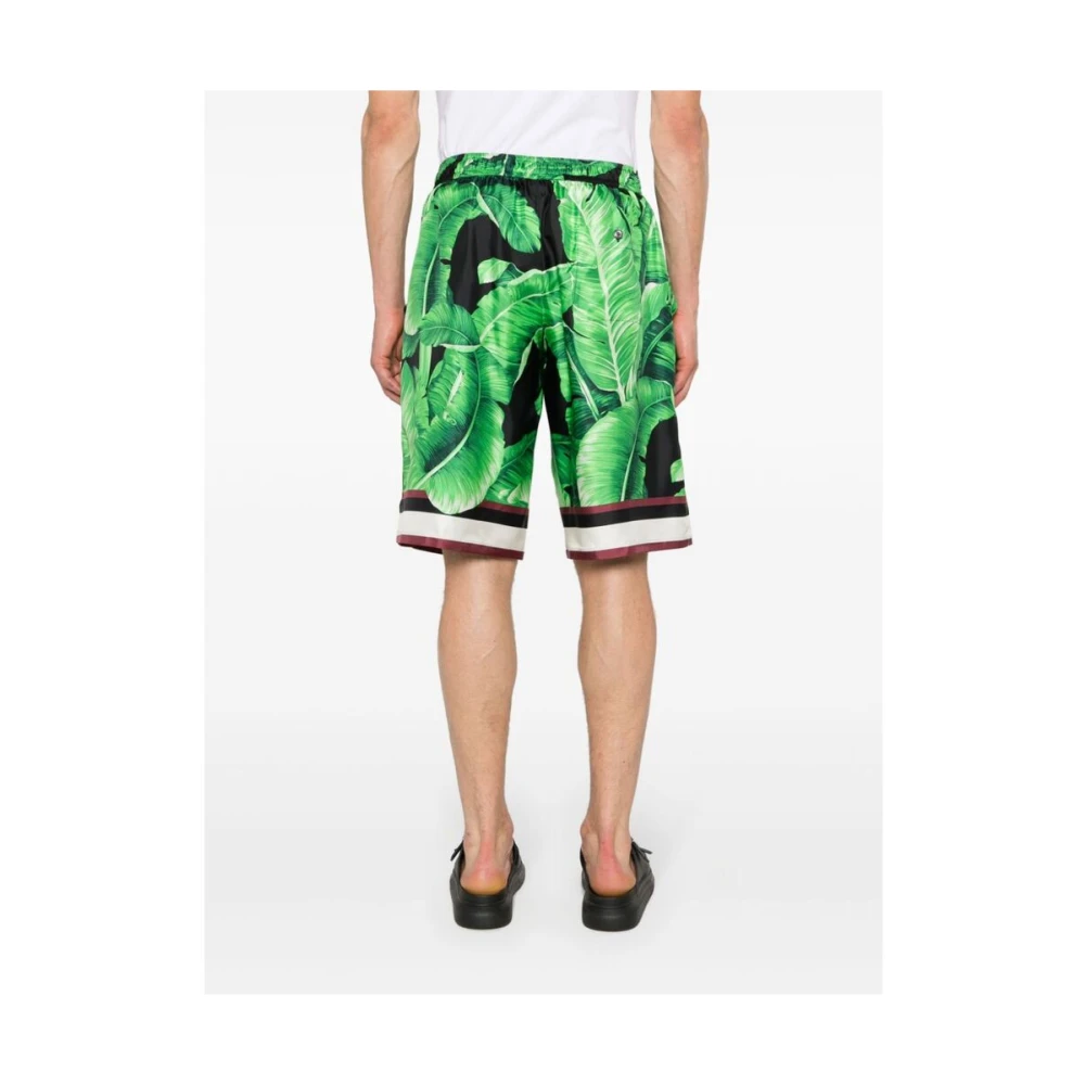 Dolce & Gabbana Zijden Twill Weefsel Bladprint Shorts Green Heren
