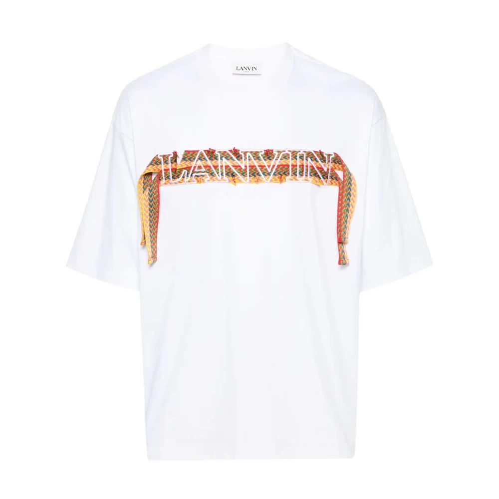 Lanvin Vit Oversized Curb T-shirt Herringbone White, Herr