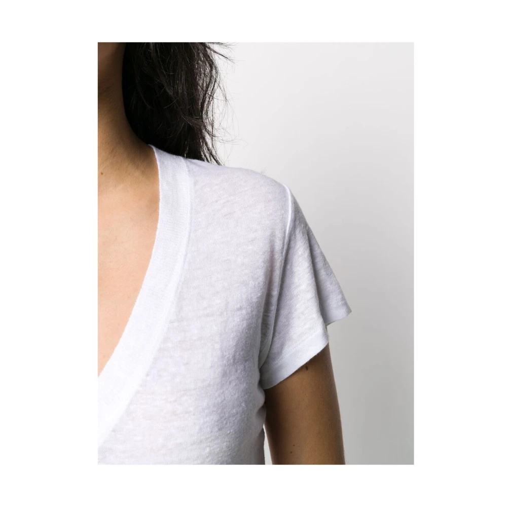 IRO Witte Linnen Burn-Out V-hals T-shirt White Dames