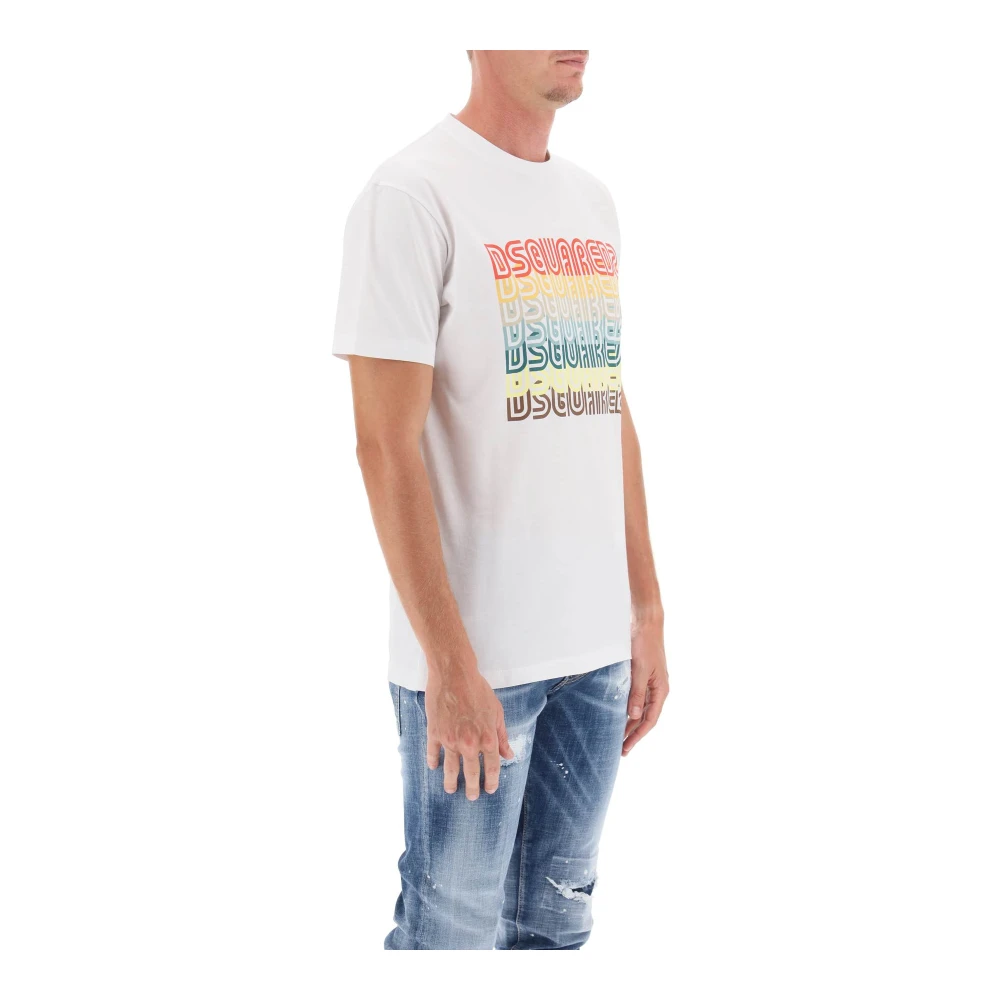 Dsquared2 Multicolor Logo Print Skater Fit T-Shirt White Heren