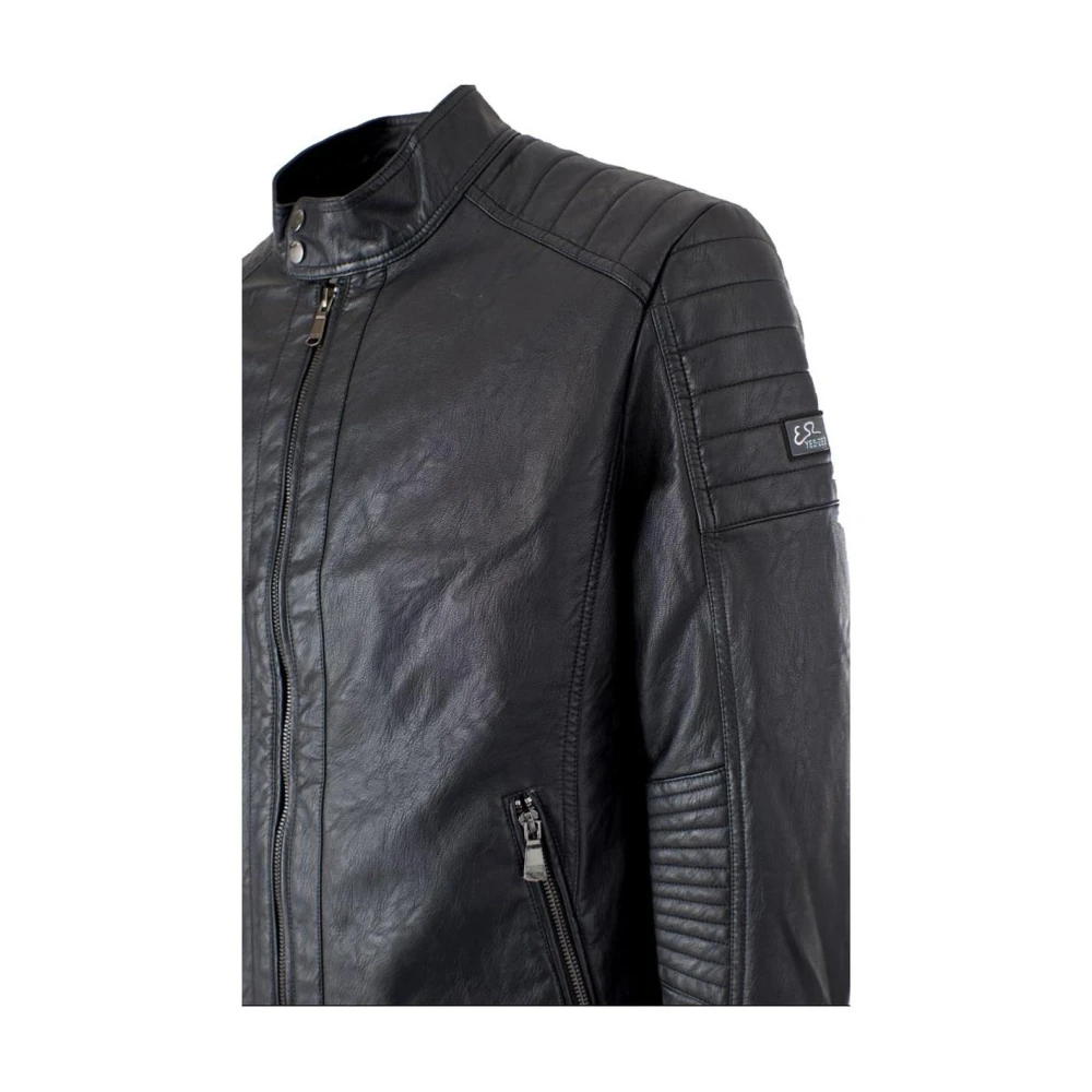 YES ZEE Zwarte Eco-Leren Moto Jas Stijl Black Heren
