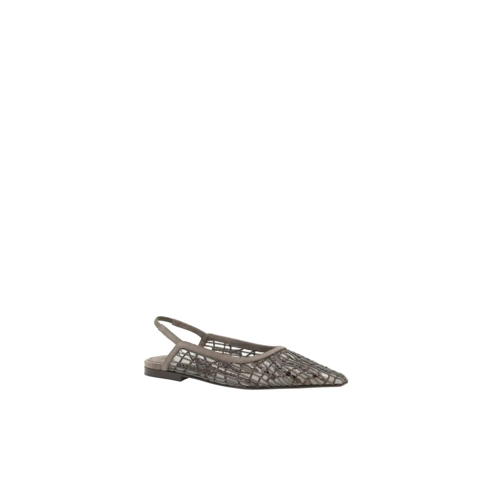 BRUNELLO CUCINELLI Grijze Geborduurde Slingback Ballerina's Gray Dames