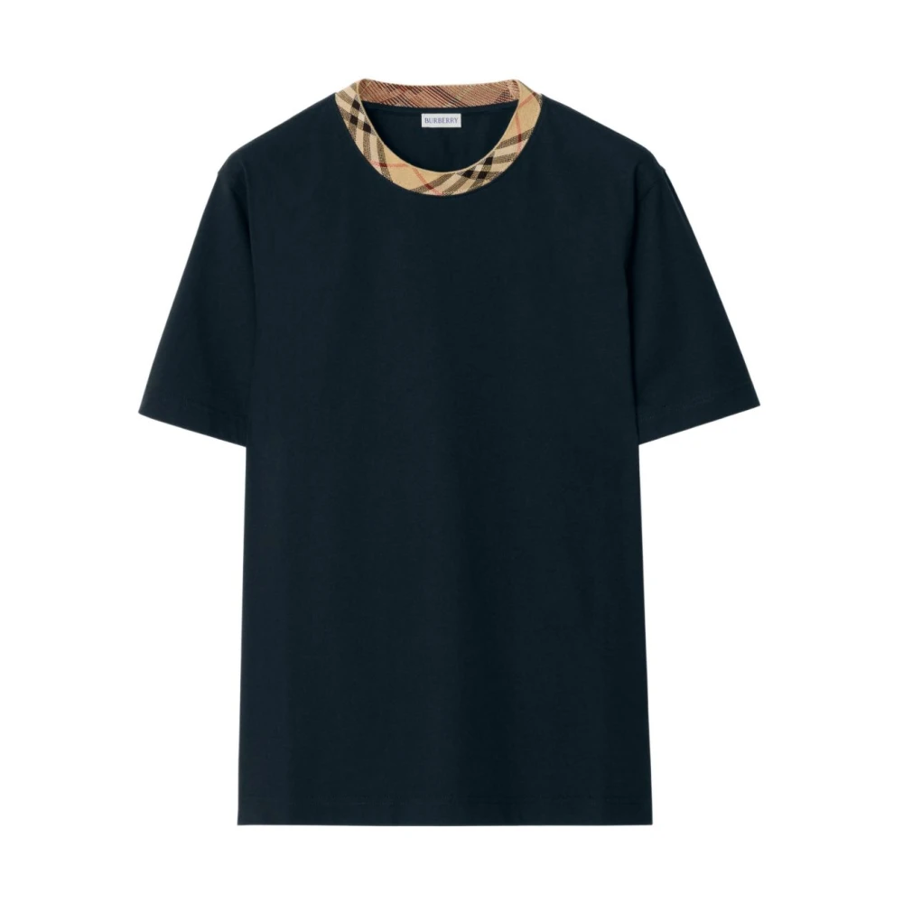 Burberry Men's Blue Check Trim Cotton T-Shirt