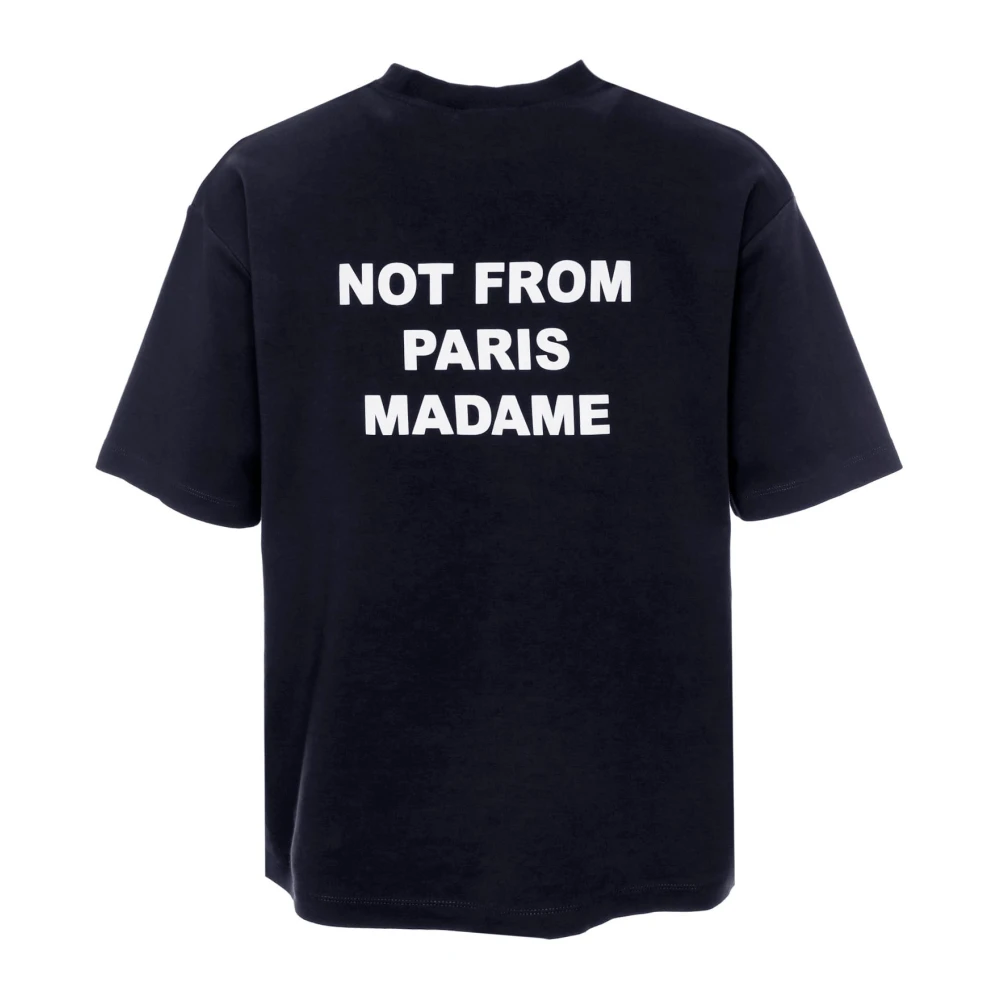 Drole de Monsieur Slogan T-shirt met geribbelde halslijn Blue Heren