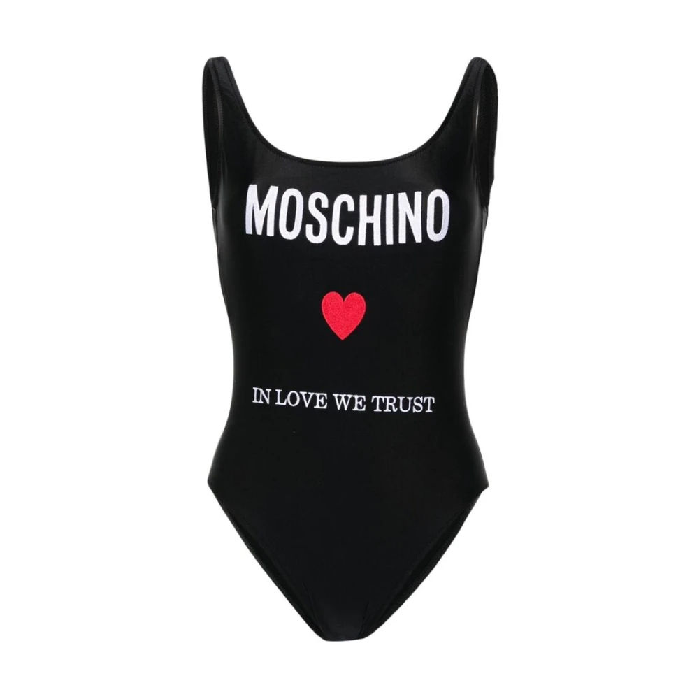 Moschino Geborduurde Eendelige Strandkleding Black Dames
