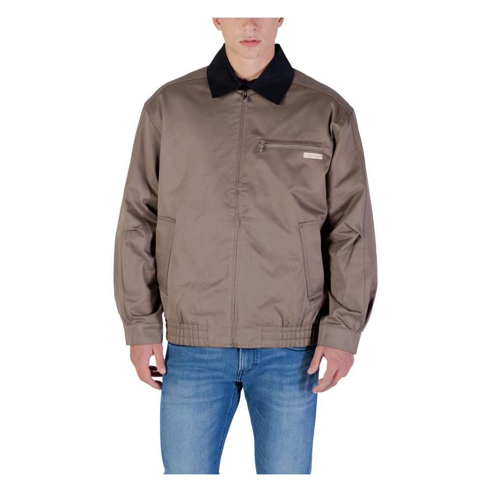 Calvin Klein Jeans Men's Brown Cotton Zip Blouson Jacket