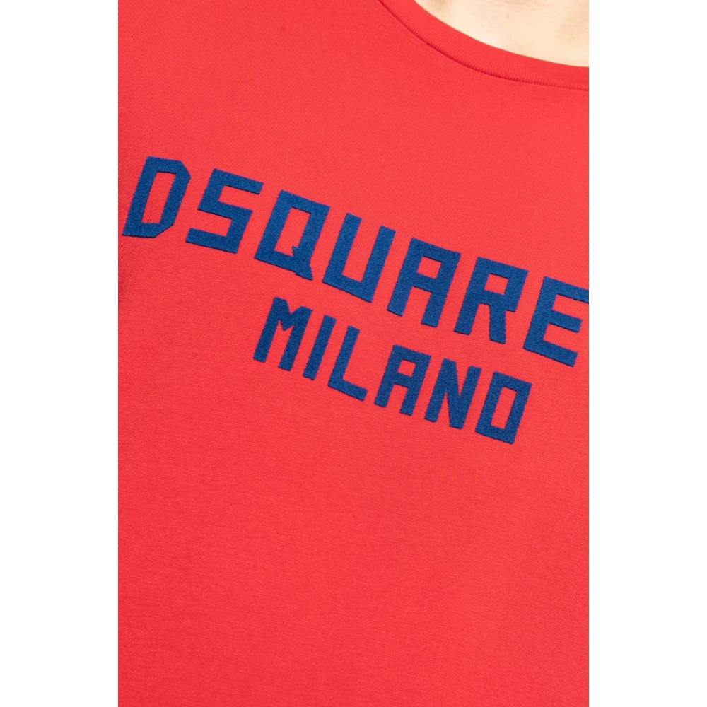 Dsquared2 T-shirt met logo en fluweelachtige afwerking Red Heren
