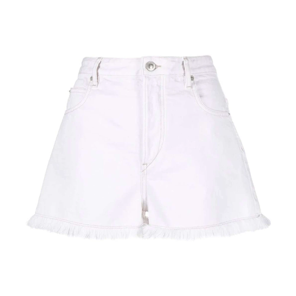 Isabel Marant Étoile Hoge taille denim shorts met rafelzoom White Dames