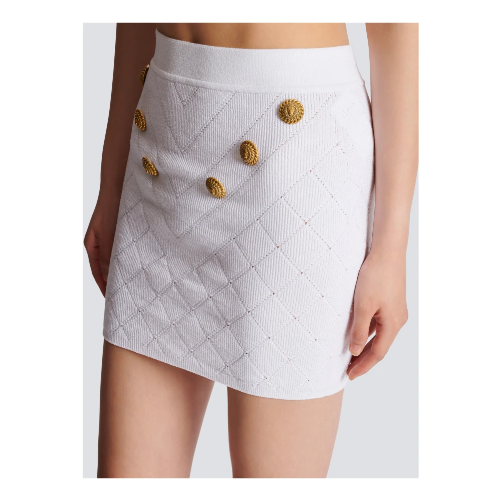 Balmain 6-knopen gebreide rok White Dames