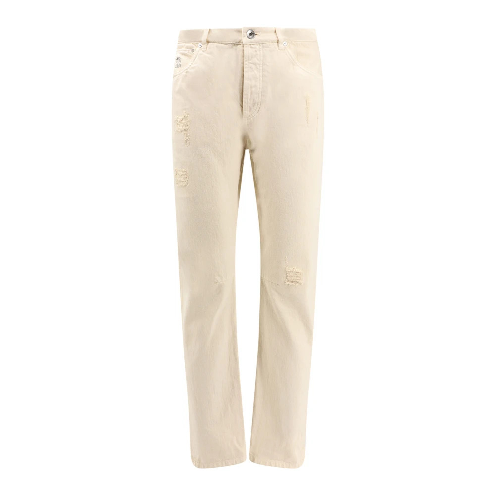 BRUNELLO CUCINELLI Gescheurde Katoenen Broek Beige Heren