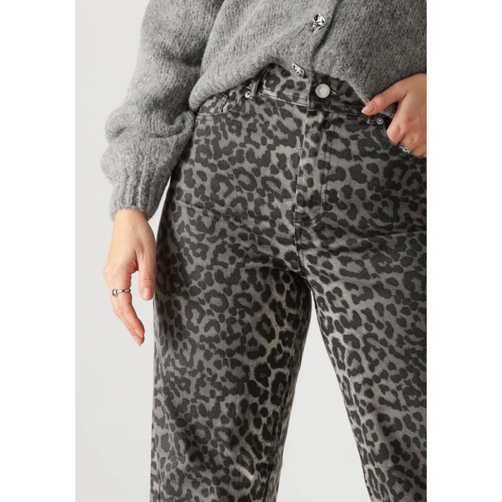 Y.A.S Leopard Print High Waist Wide Jeans Brown Dames