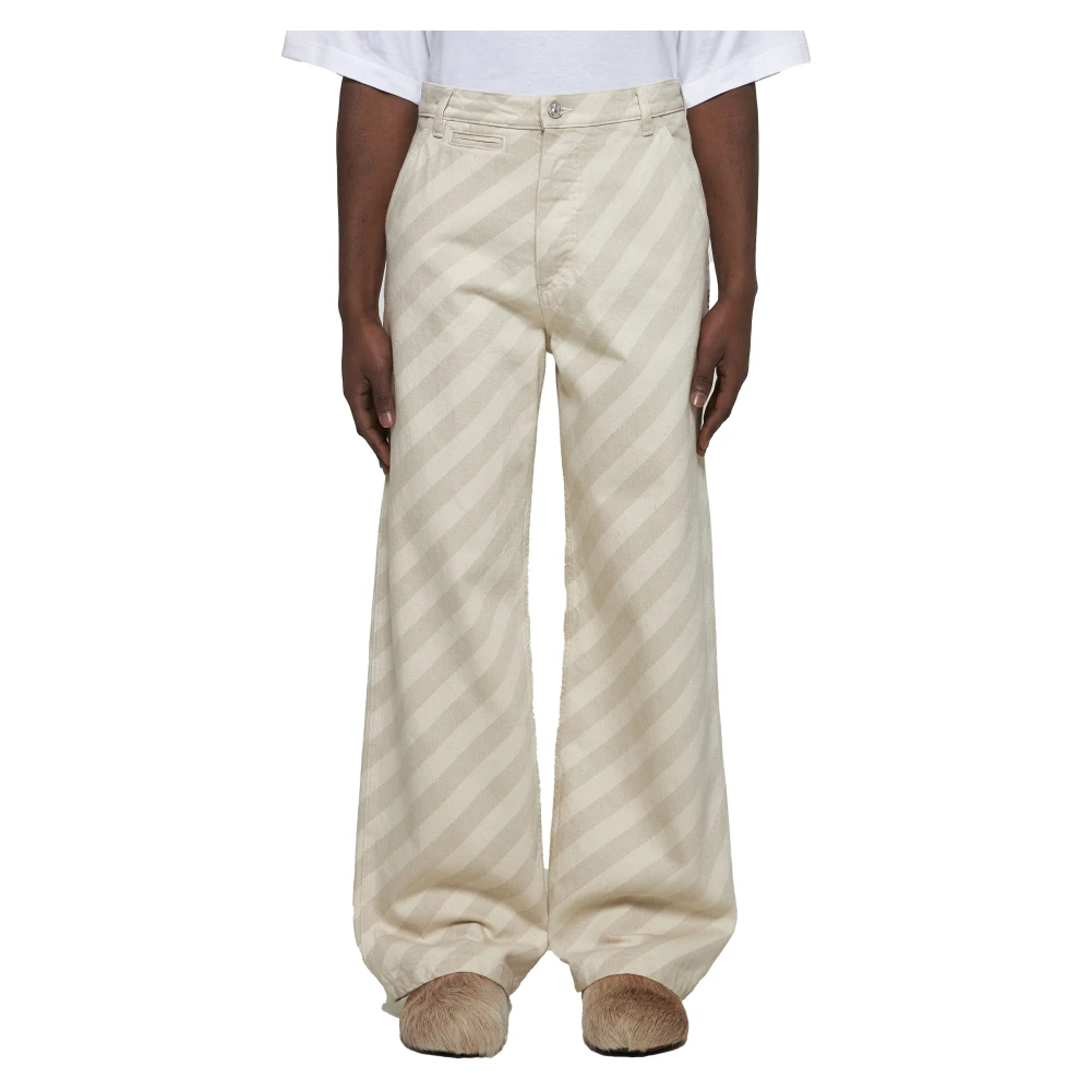 Marni Gestreepte Denim Hoge Taille Jeans Beige Heren