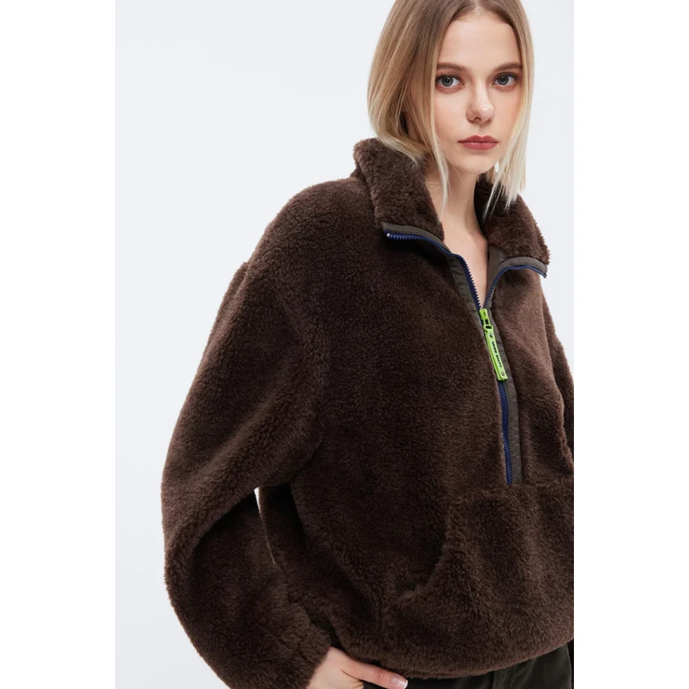 Miss Sixty Vintage Imitatieleren Jas met Halve Rits Brown Dames