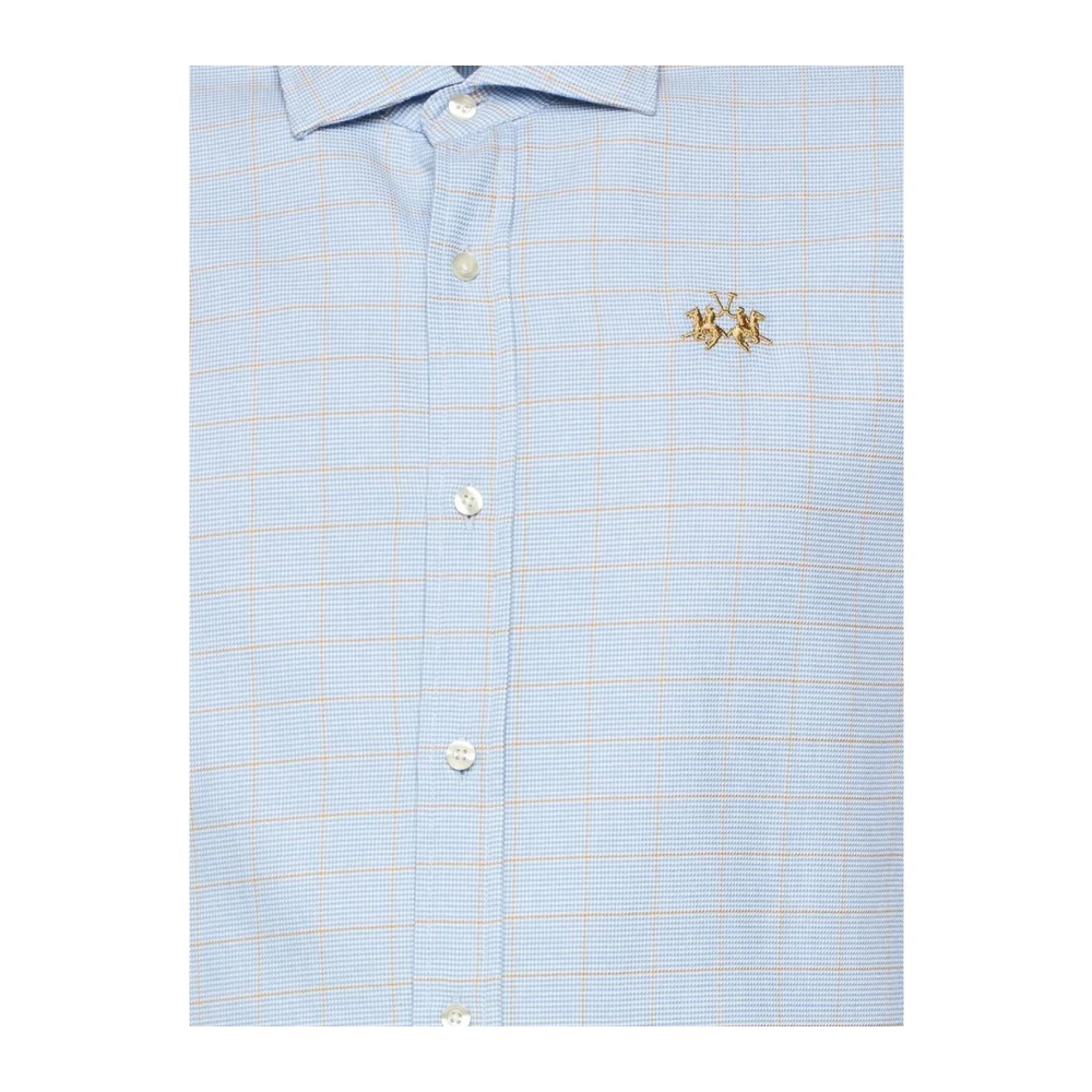 LA MARTINA Blauw Goud Gestreept Katoenen Overhemd Blue Heren