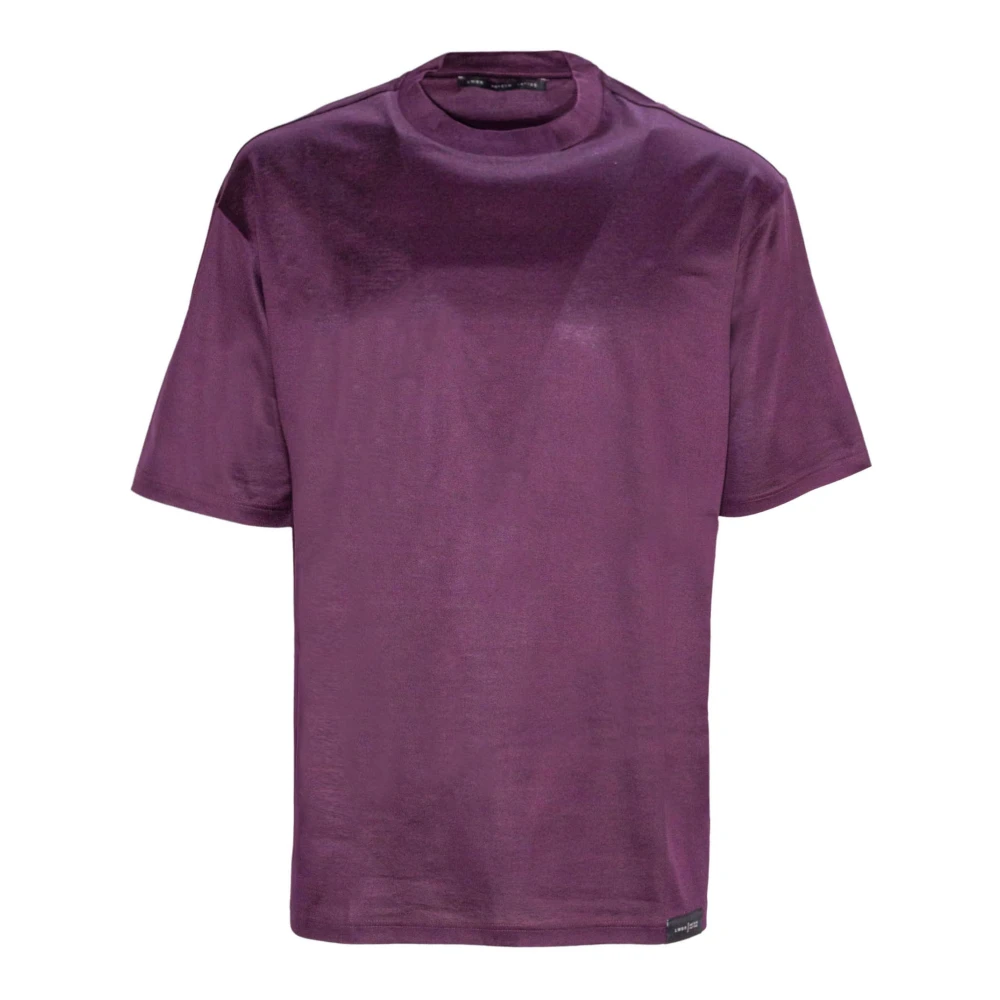 Low Brand Bordeaux Katoenen T-shirt met Geribbelde Halfnek Purple Heren