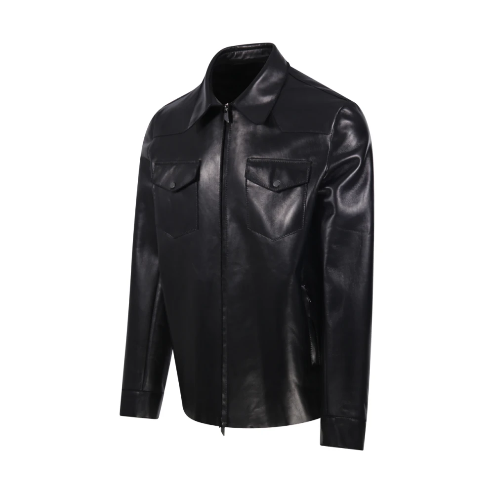 Salvatore Santoro Zwarte Leren Jas voor Mannen Black Heren
