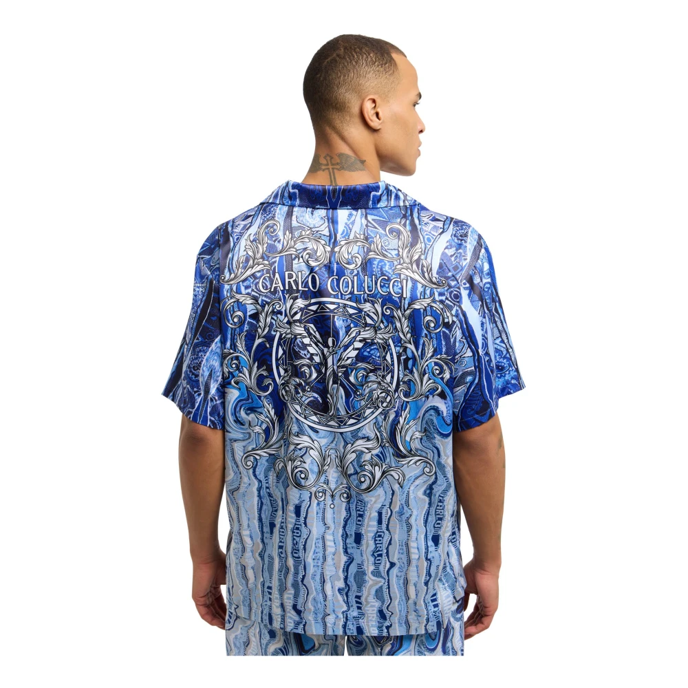 carlo colucci Artistieke Gebreide Shirt Blue Heren
