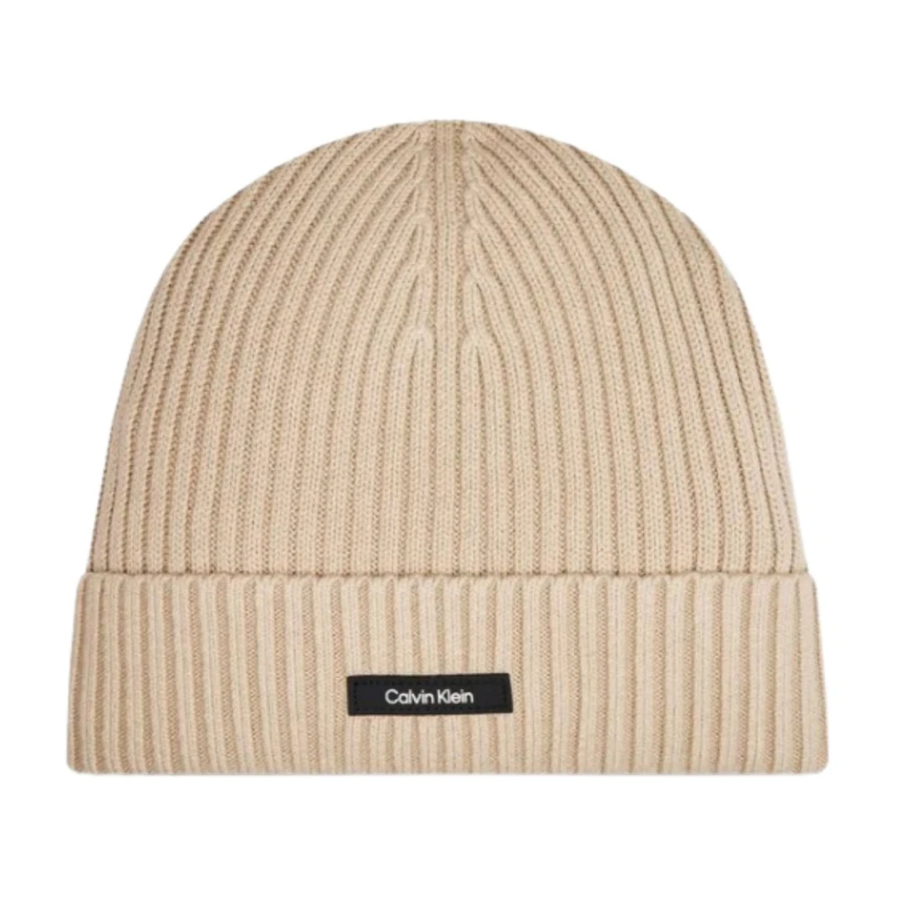 Calvin Klein Klassieke Katoenen Rib Beanie Muts Beige Heren