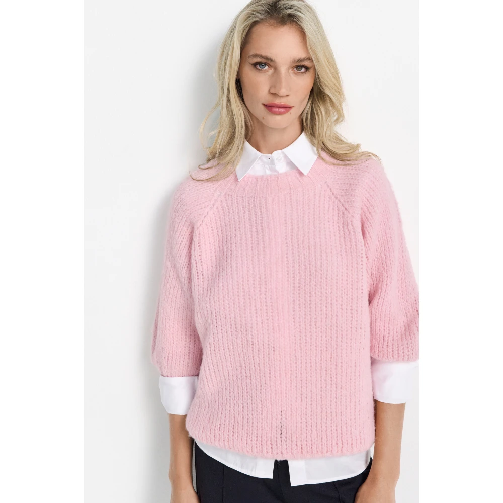 Rich & Royal Chunky Handknit Pullover Sweater Pink Dames