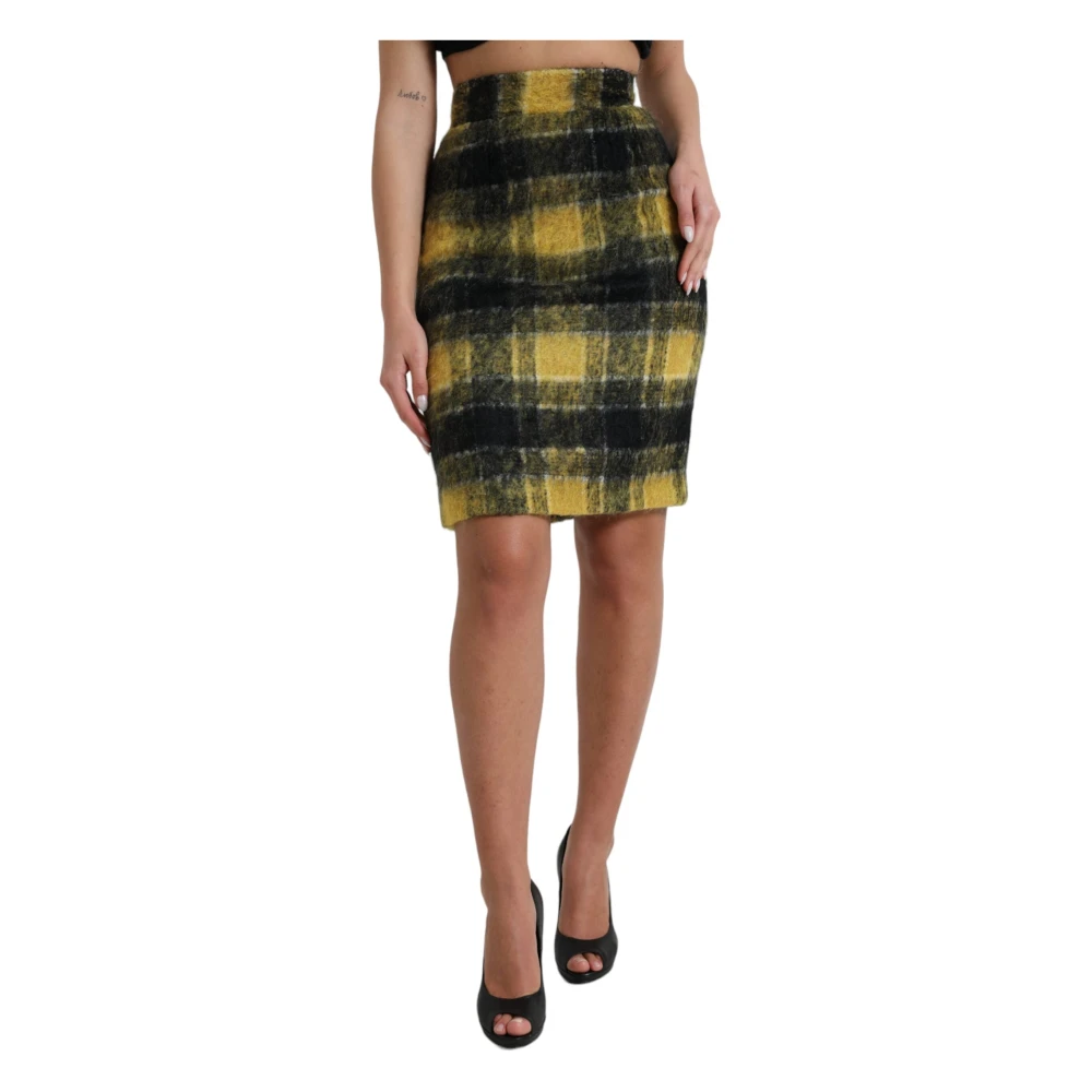 Dolce & Gabbana High-Waist Mini Rok met Ruitprint Yellow Dames
