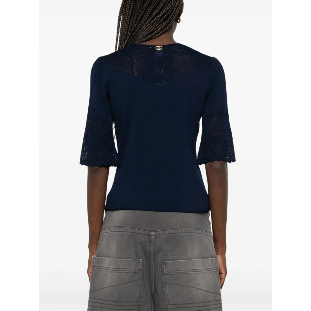 Twinset Blauwe V-hals Sweaters Omgeslagen Rand Blue Dames