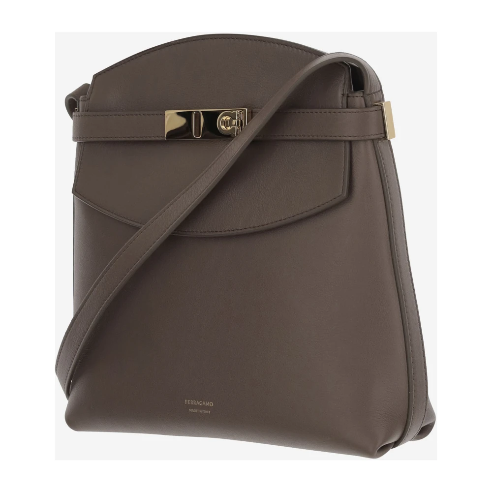 Salvatore Ferragamo Schoudertas van kalfsleer met logo Brown Dames